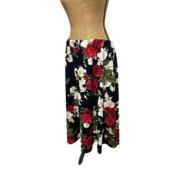 MOA Collection A-Line Skirt Size 3X Crepe Floral Rose Pattern Black Tea Garden - Picture 7 of 13